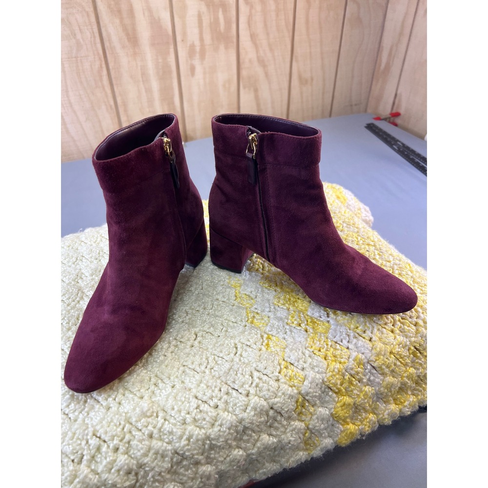 BOHO‎ Ralph Lauren Burgundy Suede Block Heel Ankle Boots Women's Size 7B Wynne